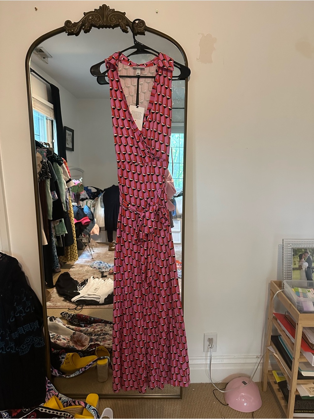 Diane Von Furstenberg Pink Geometric Wrap Maxi Dress